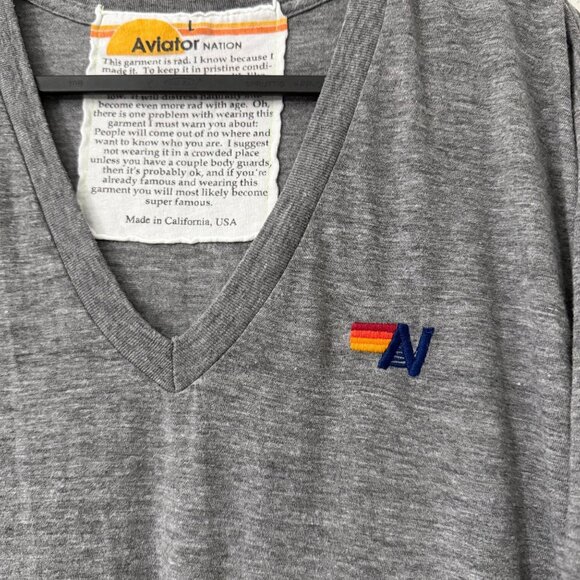Aviator Nation Heather Gray Logo Flight V Neck Short Sleeve T Shirt Mens Large - Picture 6 of 6